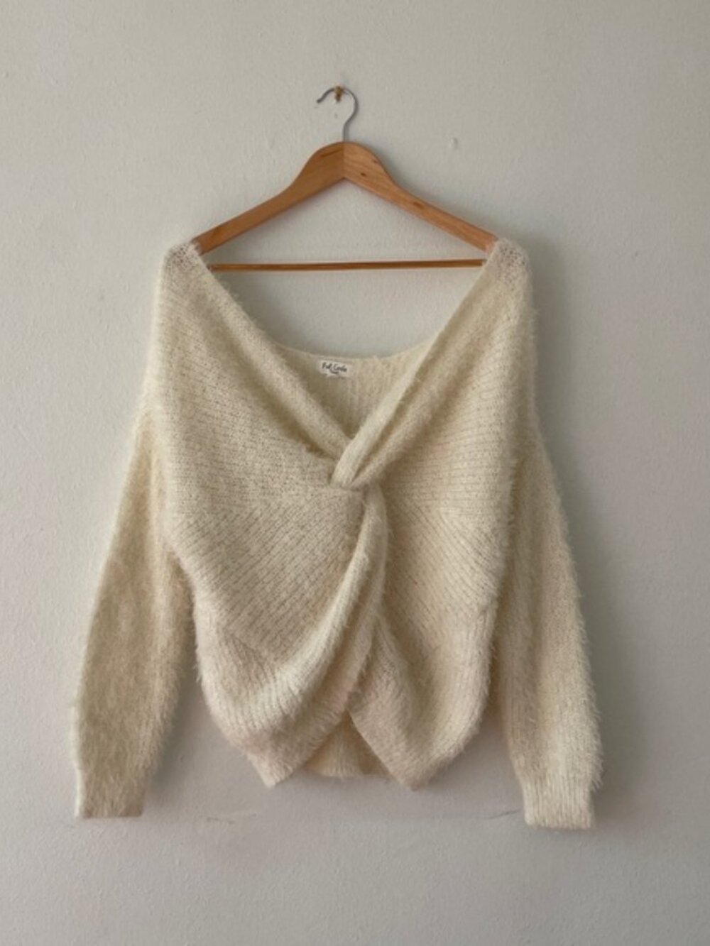 Full Circle Vneck Twist Front Sweater Furry Ivory Coastal